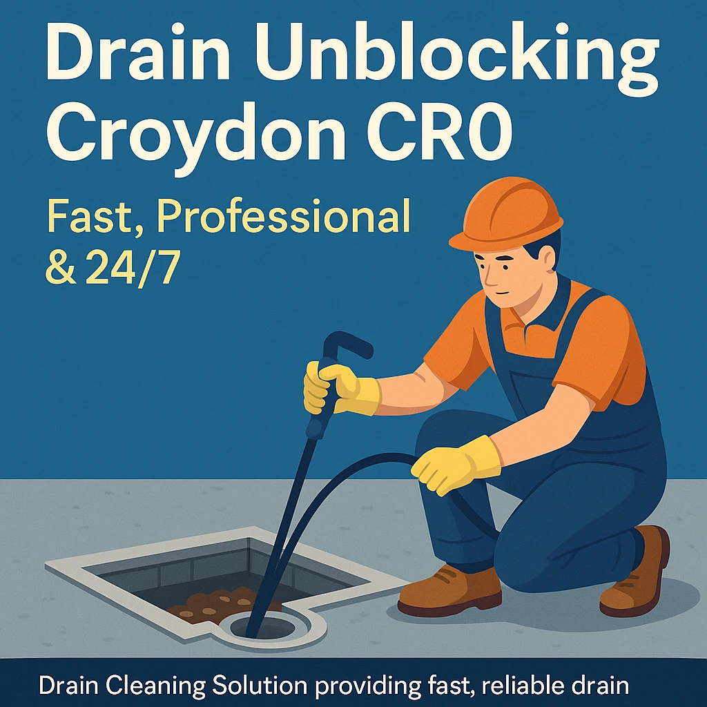 drain unblocking Croydon CR0 engineer from Drain Cleaning Solution using drain equipment in an animation