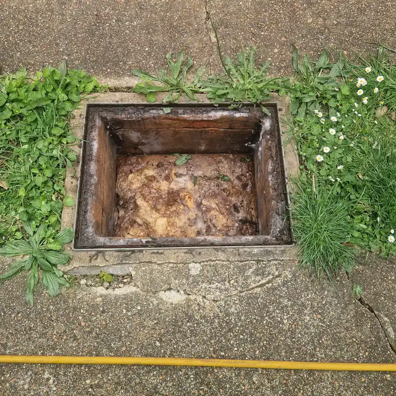 Blocked inspection chamber showing early signs before drain repair cost escalates to excavation