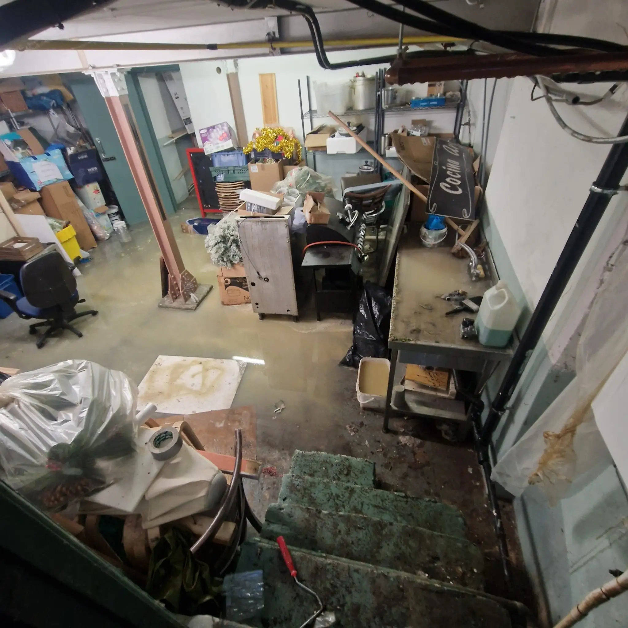 Sewage flooded basement caused by an unresolved blocked drain